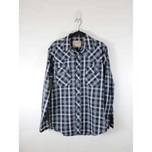 Wrangler Mens Western Shirt Black Grey White Plaid Pearl Snap Long Sleeve Medium